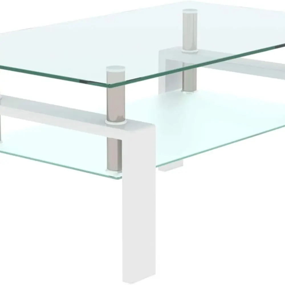 โต๊ะกาแฟกระจกนิรภัยใสทันสมัย 2 ชั้น 39.37 x 23.62 สีขาว