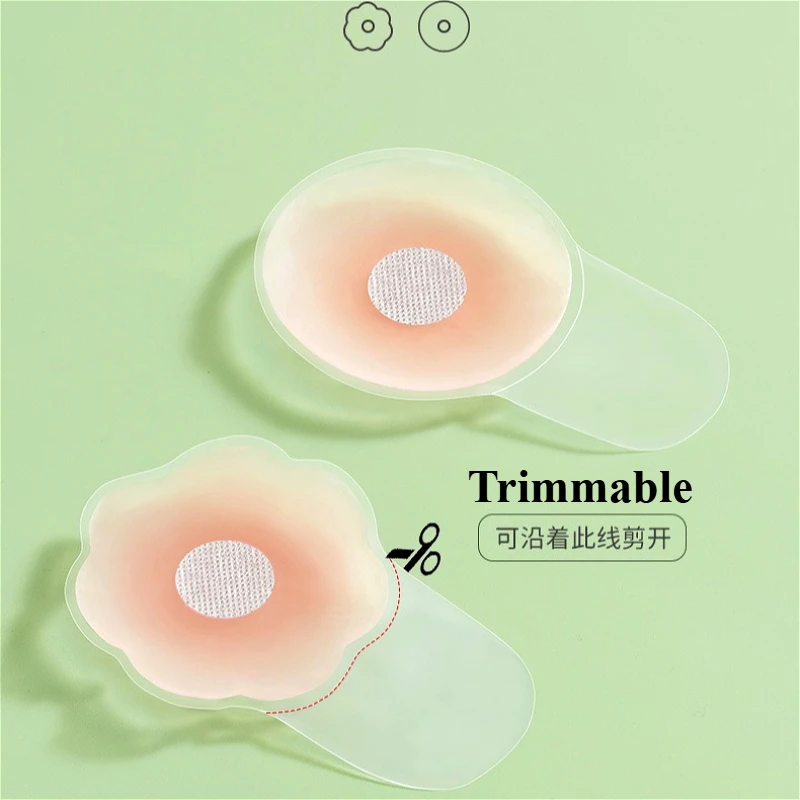 Womens Invisible Breast Petals Silicone Pull-up Seamless Sexy Bra Pads Solid Thin Anti-exposure Transparent Round/Floral Lifting
