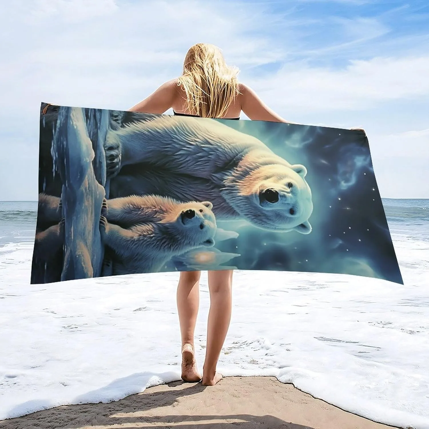 Polar bear photo Beach Towel for Family stuffs friend Gifts Quick-Dry Sand free For Bath Yoga Tourism Beach Camping Swimming GYM