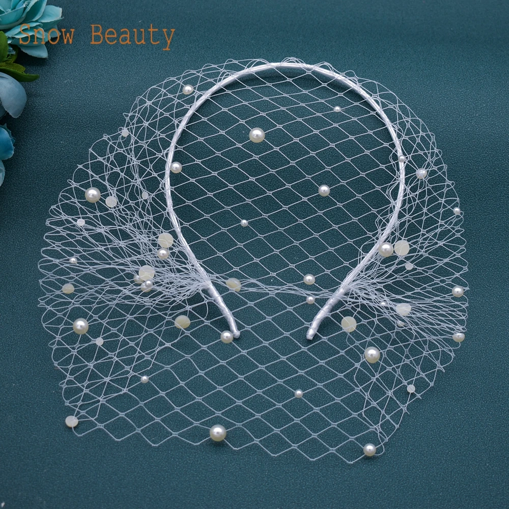 

JM23 Wedding Hair Decoration Bridal Birdcage Facial Veil One Layer Bride Blusher Veil with Headhoop Women Girlfriend Hat