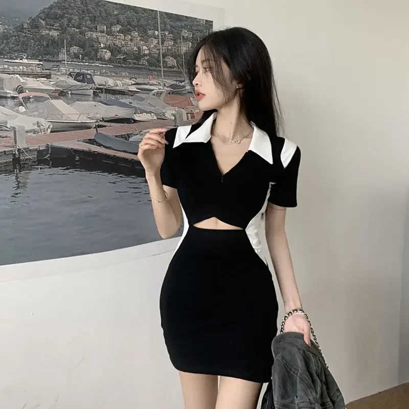 Night Club Short Bodycon Female Dresses 2024 Tight Black Clothing Mini Women's Dress Splicing One-piece Outfits Harajuku Xxl Hot