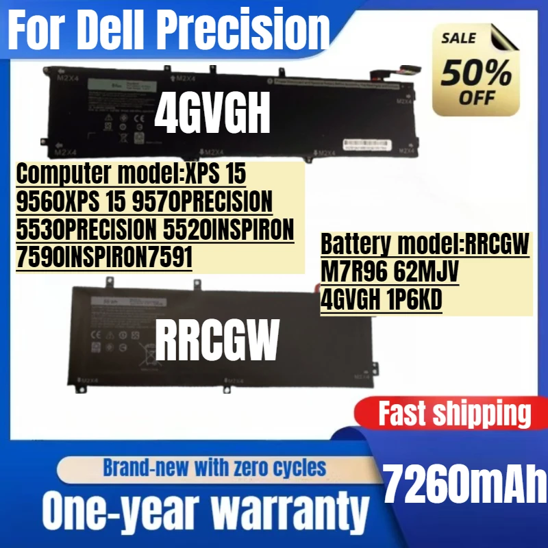 Para dell precisão 5510 5520 5530 7590 7591 xps 15 9550 9560 9570 rrcgw 4gvgh baterias de substituição para laptop preço baixo
