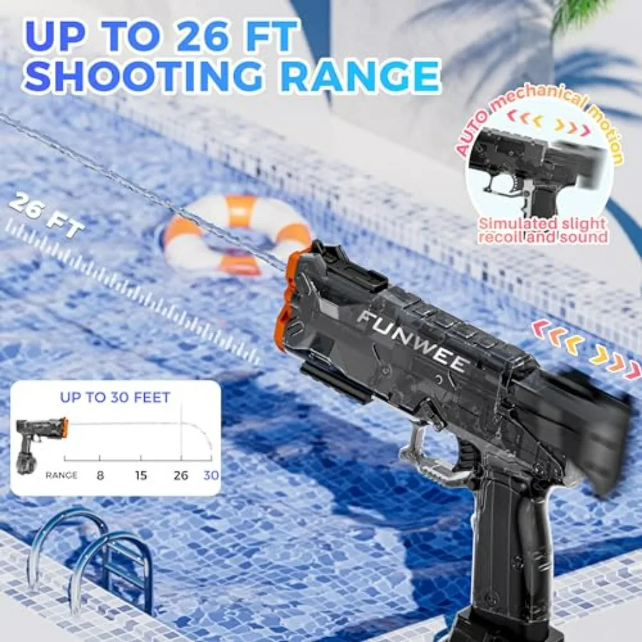 Outdoor summer pool water gun toy for kids and adults: ABS plastic, blue and orange, 400+ ml capacity, long-range full-automati