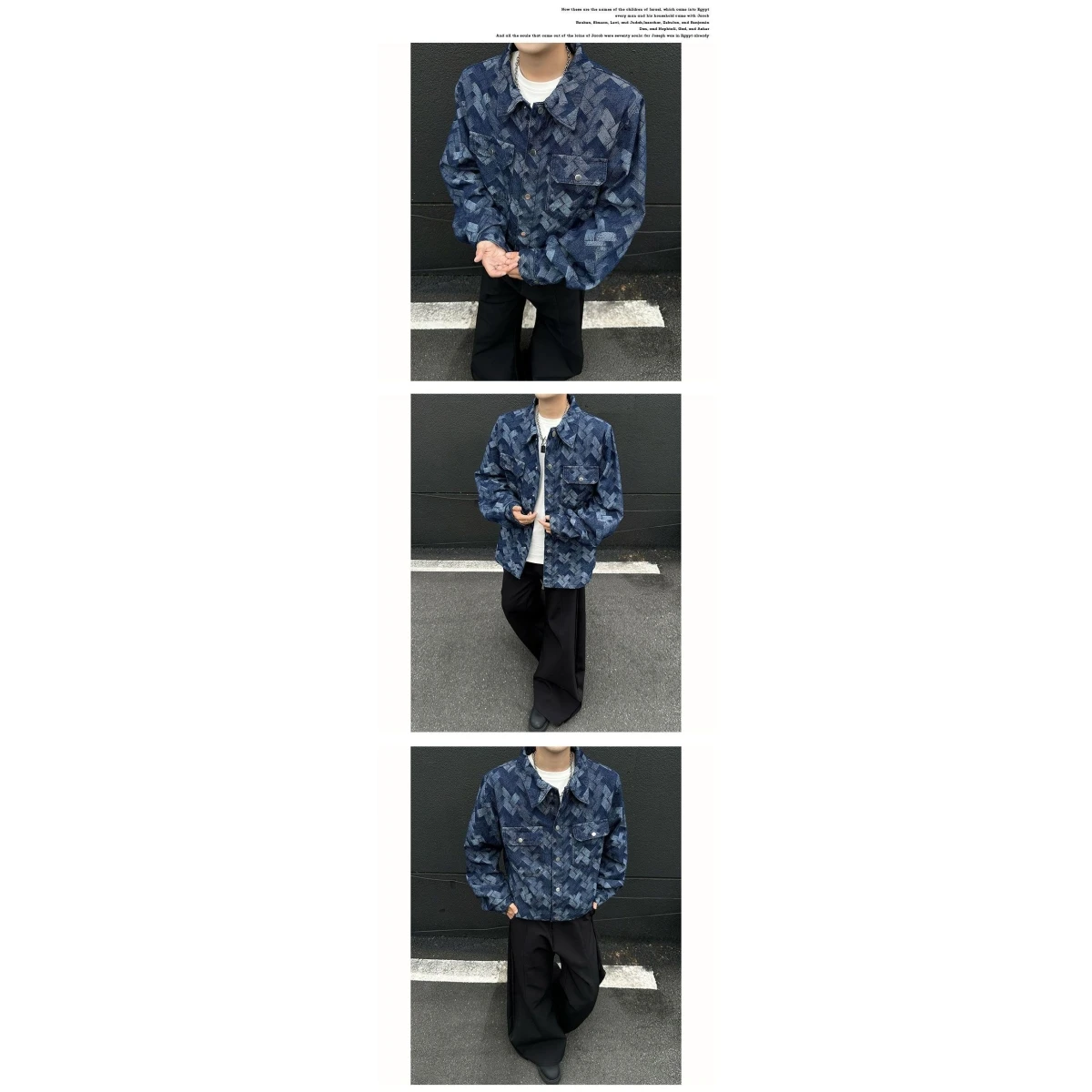 

Blue Plaid Denim Jaet Men's Loose Fit Collarl Trendy Brand Spring Autumn New Sle Casual Busin ort Sve Coat