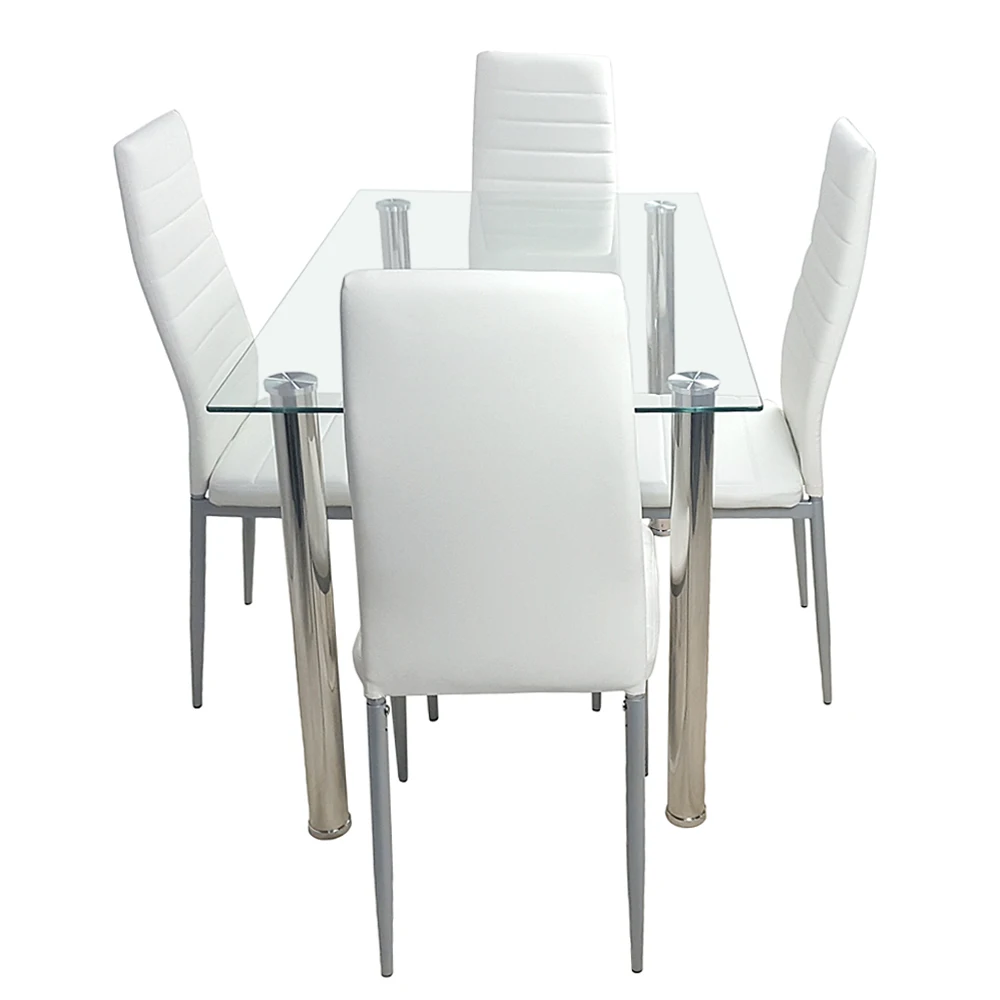 4-Seat Dining Table  Simple Rectangular Cylindrical Leg Table Tempered Glass Stainless Steel Clear Glass 110 * 70 * 75cm