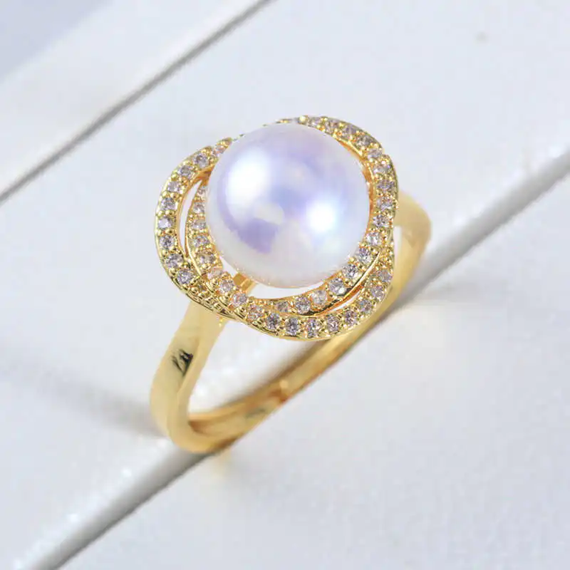 JZ209  Copper Gold Plated Bird's Nest Double Layer Curved Diamond Adjustable Pearl Ring Blank Empty Setting DIY Jewelry Findings