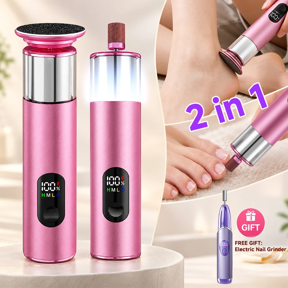 Electric Pedicure Manicure Kit 2-in-1, Callus Remover & Nail Buffing Head, 3 Speed, LCD Display, USB Charging, Free Nail Grinder
