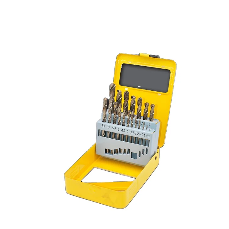 CROWNMAN Power Tool Accessories Amber Color 4241 Fully Milled Hand 19pcs HSS Straight Shank Twist Drill Bit Set