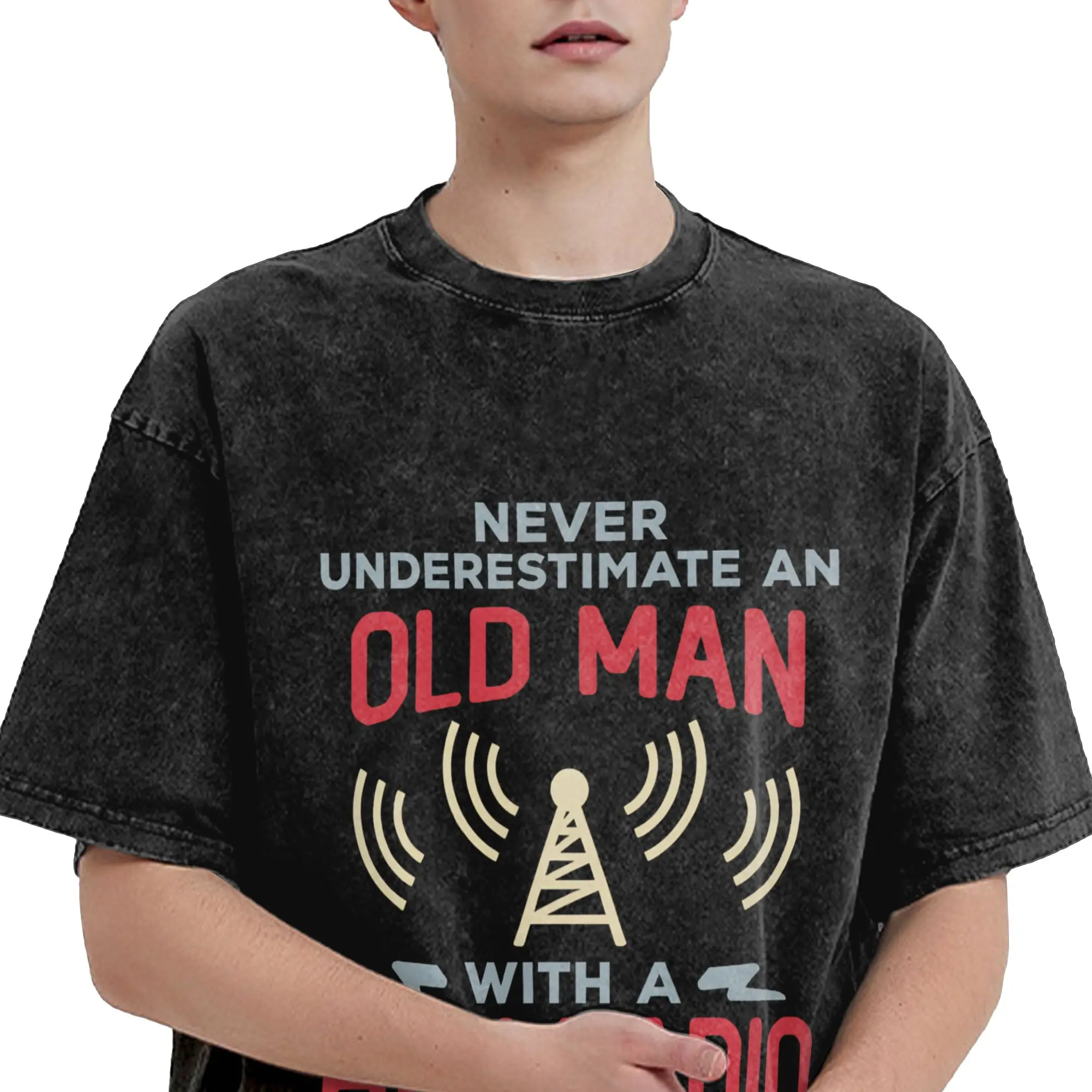 Ham Radio Operator Amateur Radio Washed T-Shirt Man Retro Casual T-Shirts Beach O Neck Fashion Tee Shirt Design Big Size Tops