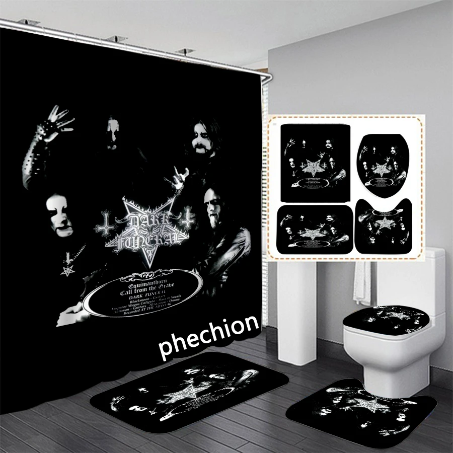 phechion Dark Funeral Band 3D Print Shower Curtain Waterproof Bathroom Curtain Anti-slip Bath Mat Set Toilet Rugs VR318