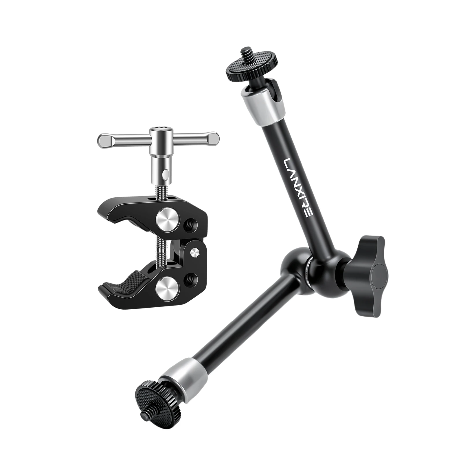 Lanxire 9.8" Magic Arm Super Clamp Kit, Dubbel Balhoofd met 1/4" & 3/8" Schroef voor Camera, Monitor, LED-licht, Microfoon en Video Rig voor Vloggen