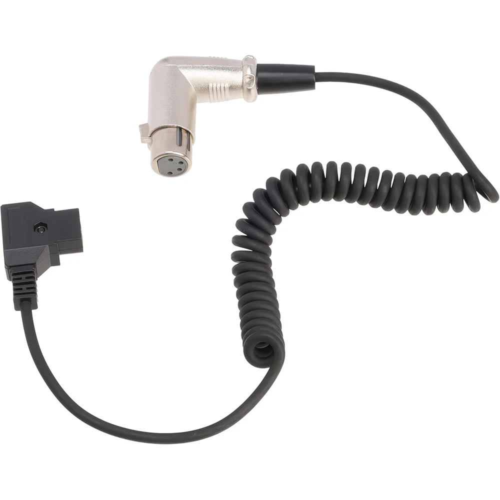 FOTGA 코일 D-탭 앵글 XLR 암 4 핀 전원 케이블 어댑터, 캐논 C300 III C500 II 블랙매직 URSA 미니 프로, 소니용