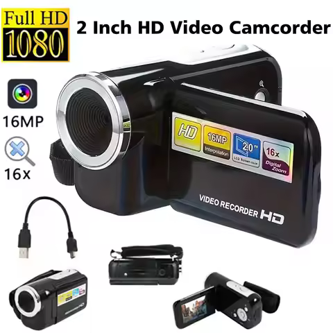 32GB 1080P 16MP Digital Camera 2 Inch Rotatable Screen Camcorder 16XZoom HD Video Recorder Built-in LED Flash for Beginner