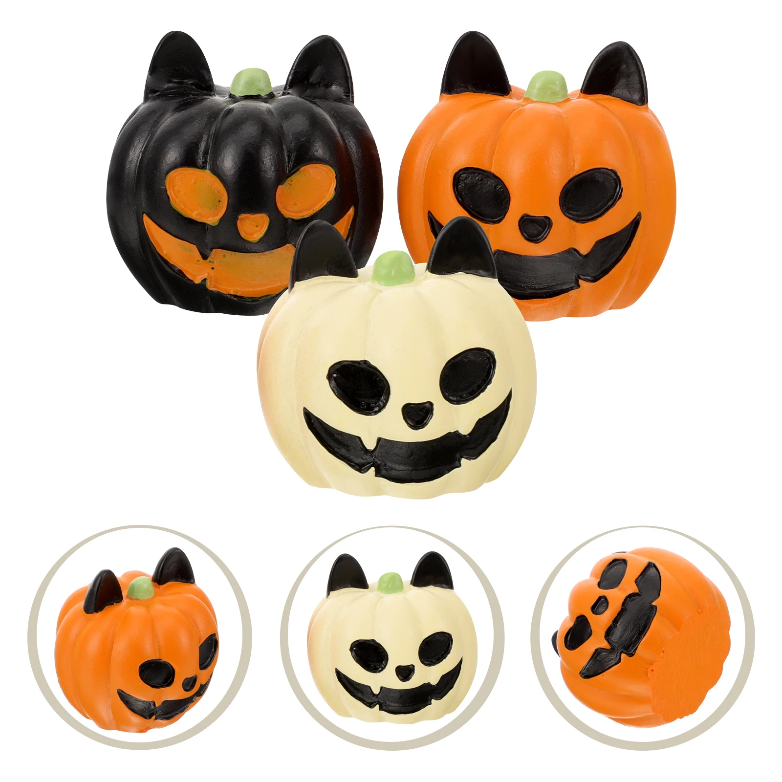 

3pcs Mini Resin Pumpkins Halloween Party Decor Fish Tank Pumpkin Statues Desktop Micro Landscape Ornament Halloween Scene Layout