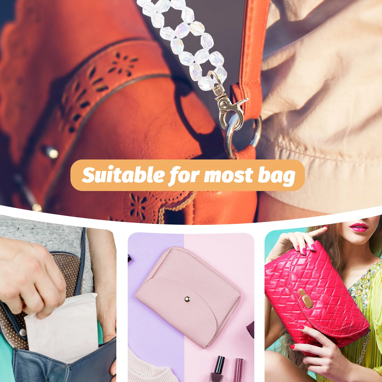 

Double Row Bag Chain Metal Purse Shoulder Strap Replacement Handbag Chains Crystal Accessories for Women Girls