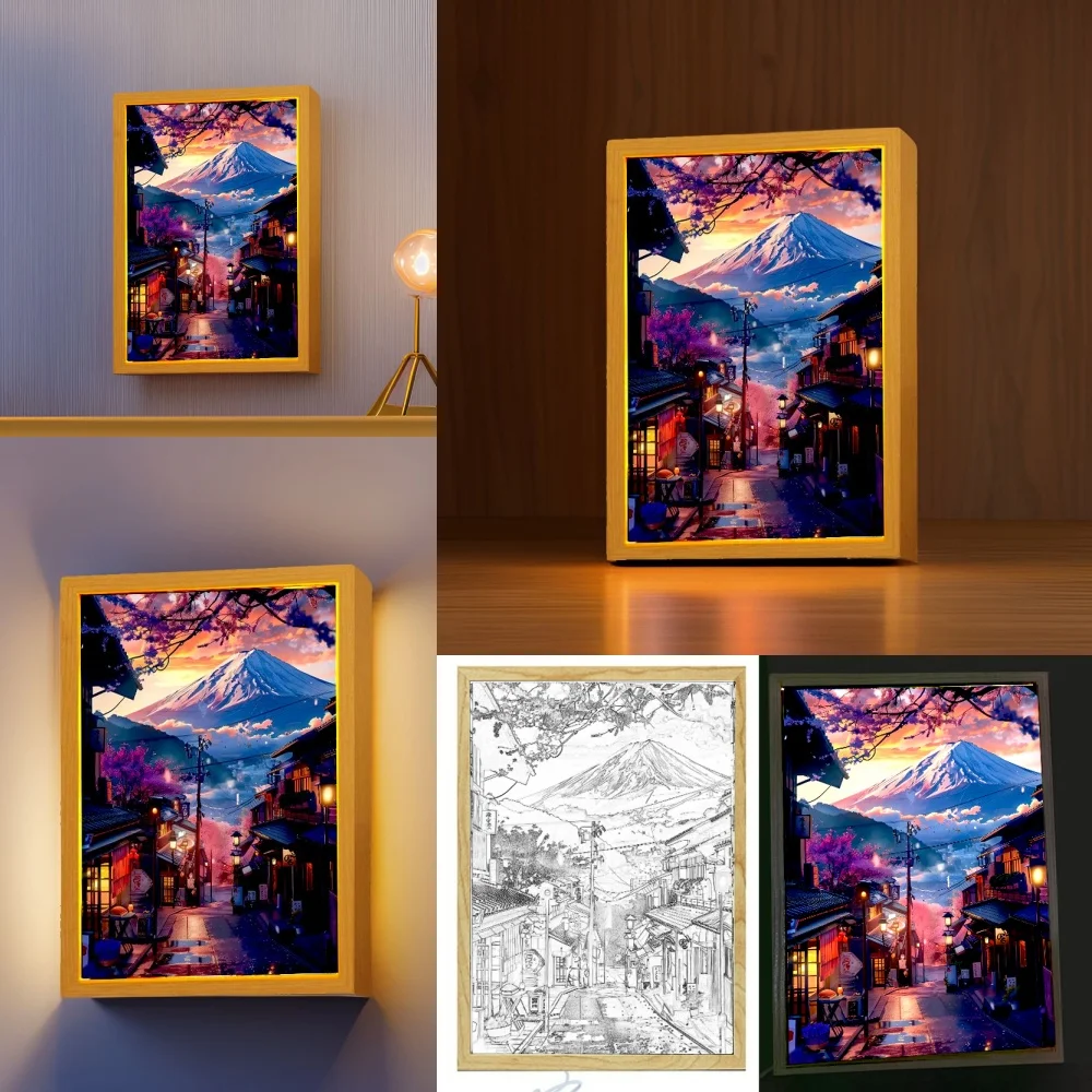 Beautiful City Mount Fuji, Japan Light Painting Photo Frame Led Night Light Wall Lamps Home Decorate Christmas Gifts Moon Lamp