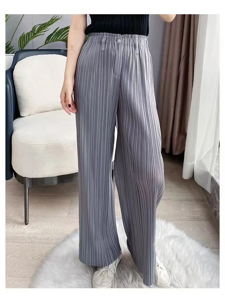 

Miyake Pleated Trousers Women's Drape Is Good Loose Straight Elastic Waist All-Match High Waist Large Size Wide Leg Pants Women