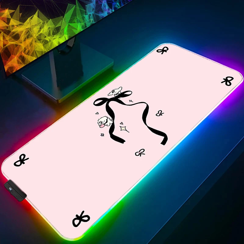 Mouse Pad RGB Computer Laptop Anime Mouse Mat Sweet Little Dog Mousepad Kawaii Keyboard Pad LED PC Gamer Decoracion Desktop Mat