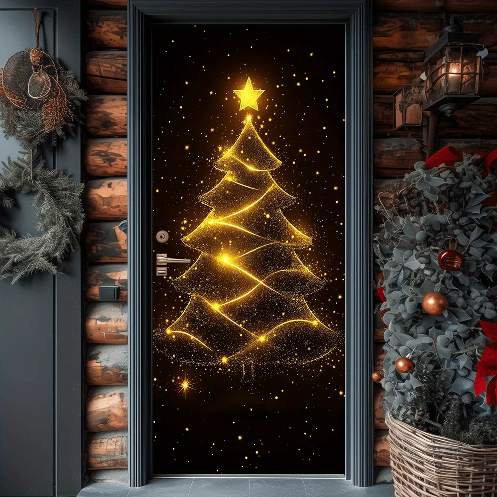 VIKAMA 2D-Weihnachtsbaum-Türbanner, Veranda, hängender Hintergrund, für drinnen und draußen, Winter-Weihnachtsfeier-Dekoration