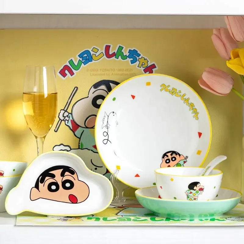 Crayon Shin-chan New Dreams Series Ceramic Tableware Girls Cute Anime Shin-Chan Pajamas Ceramic Dinner Plate Bowl Holiday Gift