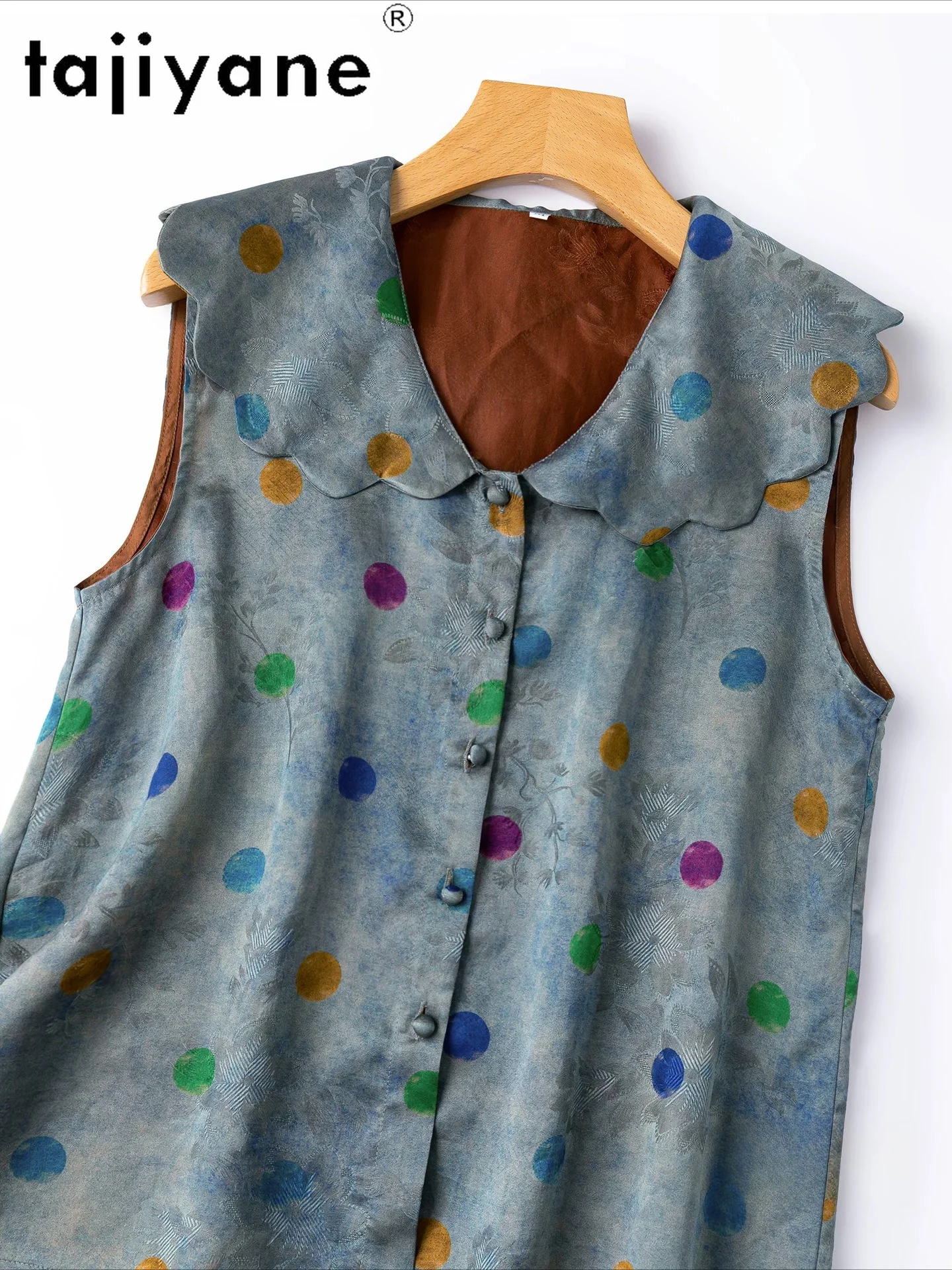 TAJIYANE 100% Mulberry Silk Women's Tanks Xiangyun Sha Ruffled Collar Vest Polka Dot Summer Tops for Woman Clothing 2026 корсет