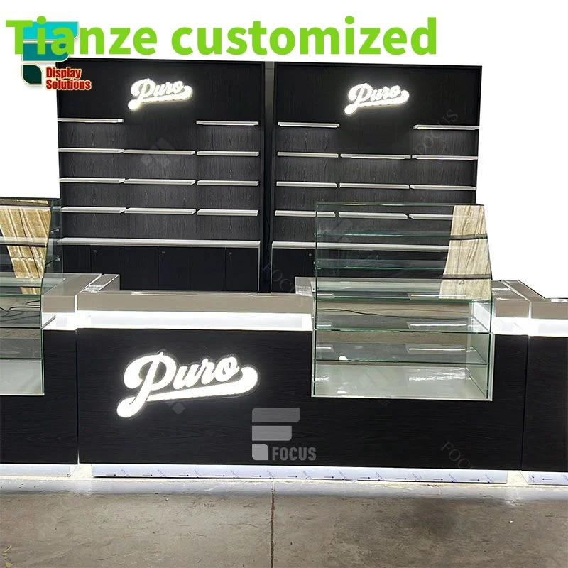 (customized)Special Store Design Kiosk Counter Cabinet Glass Cigar Display Smoke Shop Furniture Supplier Wood Display Ra