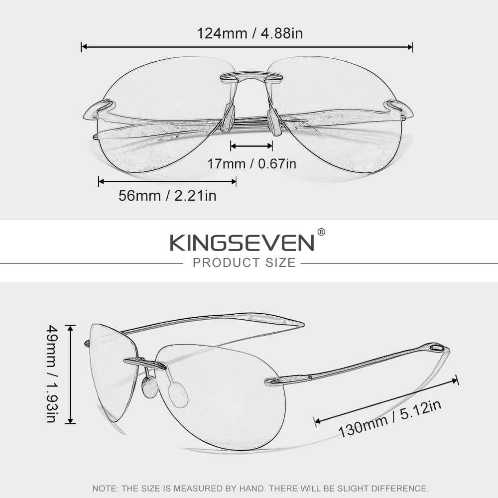 KINGSEVEN Randlose Piloten-Sonnenbrille, polarisiert, UV400, für Herren, ultraleicht, TR90, schützende Modebrille, Damen, zum Fahren, lässige Brille – Detail 2