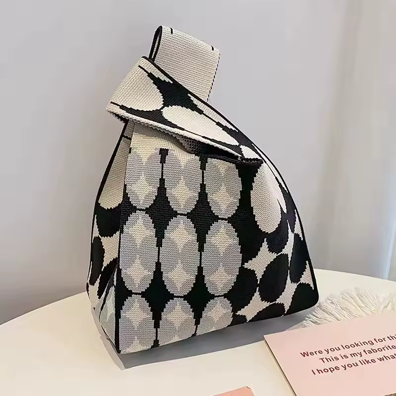 Women'S Knot Wrist Bag Handmade Knitted Bag Portable Mini Striped Tote Bucket Phone Bags Large Capacity Autumn Winter Handbags - Image 37