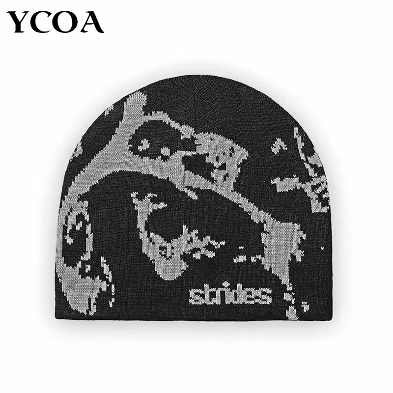 Men Beanie Wool Caps Fashion Wnter Knit Vintage Y2k Hats Strides Splatter Beanie Korean Streetwear Aesthetic Unisex Accessories