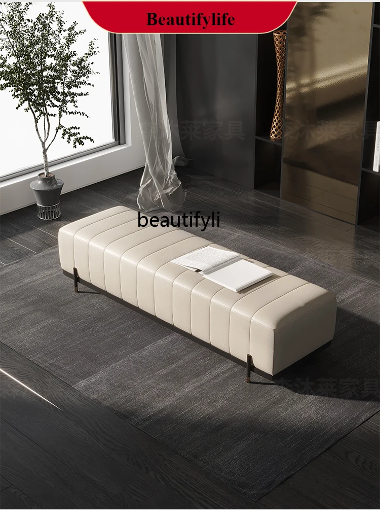 

D132 Italian Minimalist Leather Bed End Stool Bedroom Cloakroom Shoe Changing Stool Sofa Stool