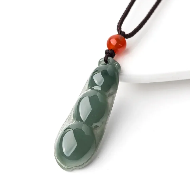 

Burmese Jade Beans Pendant Talismans Green Jewelry Real Natural Chinese Choker Gemstone Necklaces Emerald Jadeite Necklace