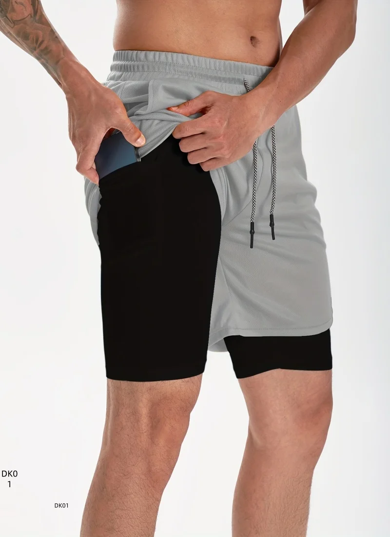 

Мужские двухслойные шорты, простой однотонный дизайн, повседневные и универсальные.