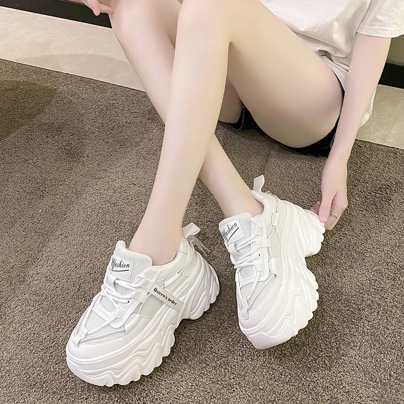 High Quality Lace-Up White Trainers Women\'s Fashion Platform Dad Sneakers Breathable Female Chunky Outdoor Casual Flat Shoes