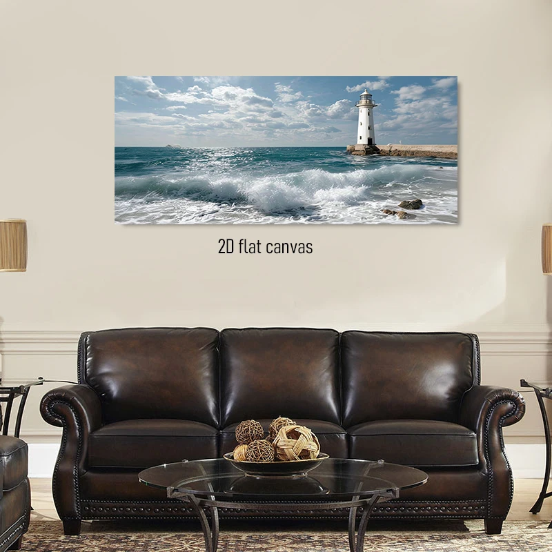 1pc (No frame),1 piece of seaside lighthouse landscape canvas decoration painting, living room sea view home decoration 2D plan