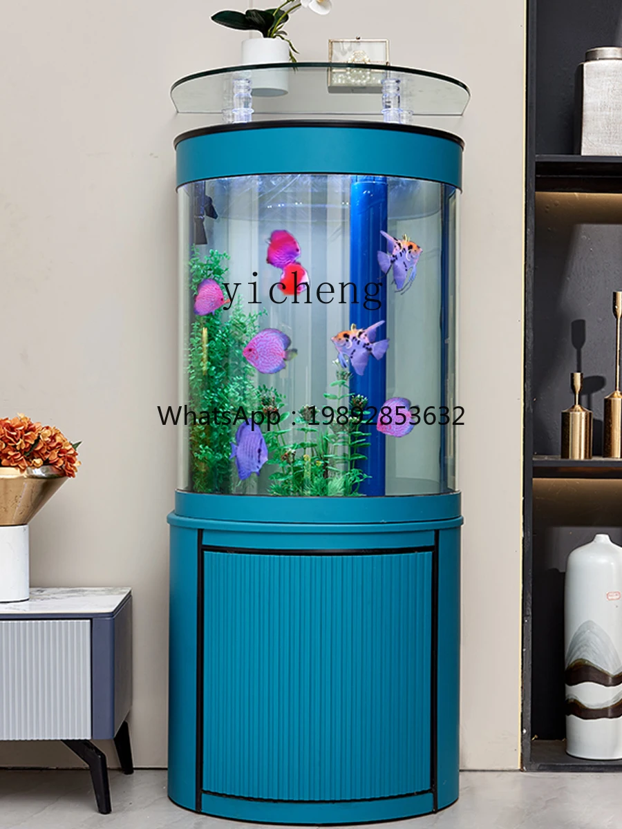 A5 Fish Tank Small Living Room Home Glass Change Water Ecological Bottom Filter against the Wall Creative Floor Screen Aquarium