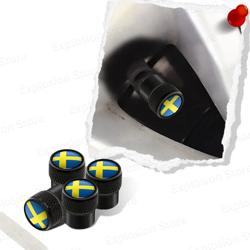 4pcs Swedish Flag/Prancing Moose Emblem Car Wheel Tire Stem Air Valve Caps Covers For Volvo V40 V60 XC40 XC60 XC90 S40 S60 Decor