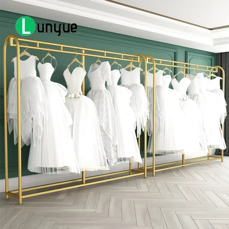 Double Layer Floor to Ceiling Clothes Rack for Men Suits Dresses Cheongsam Wedding Store Display Stand Studio Garment