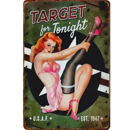 Vintage WWII Pin Up Girl Metal Sign 