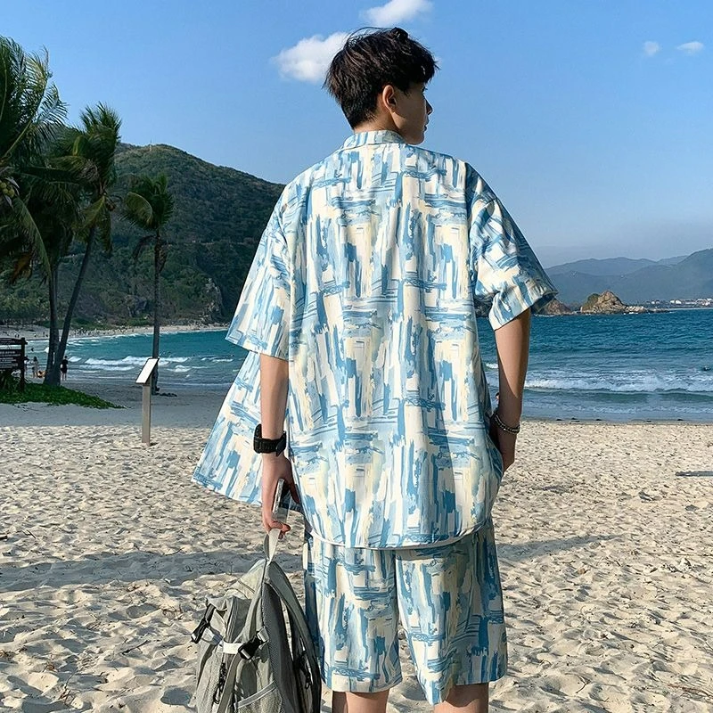 Summer Flower Shirt Set Men Quick-drying Short-sleeved Home Travel Wear Couple Two-piece Set Temperament Fashionable Comfortable