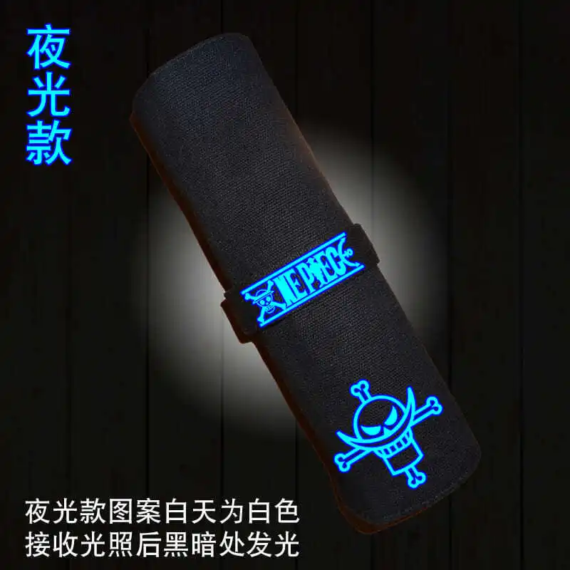 

One Piece Anime Canvas Pencil Case Roll Up Stationery Bag Glow in The Dark for Students Boys Girls