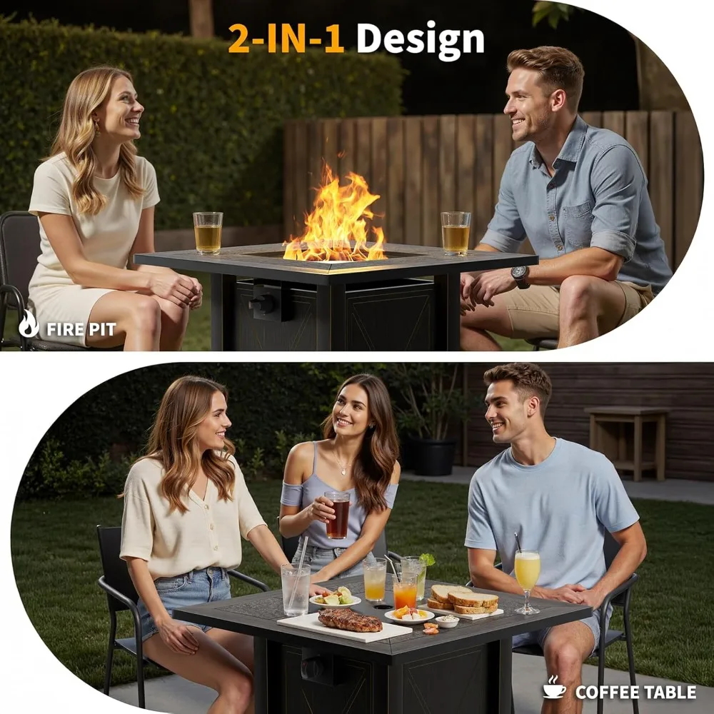 30" Propane Fire Table with Premium Ceramic Tabletop, 50000 BTU Powerful Gas Firepit Table - Includes Lid and Lava Rocks