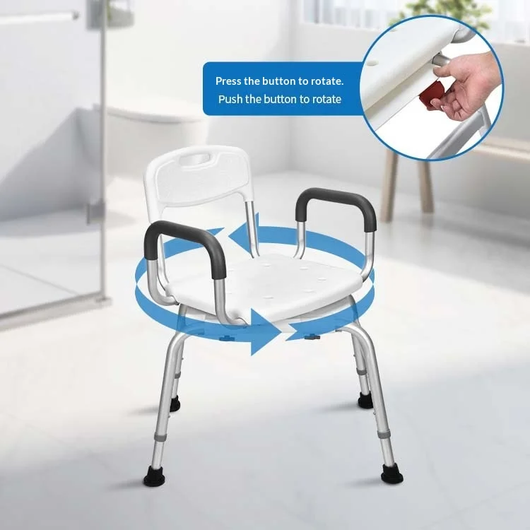 360 Degrees Swivel Non-Slip Shower Chair Supplies Height Adjustable Waterproof Rotating Aluminum Alloy