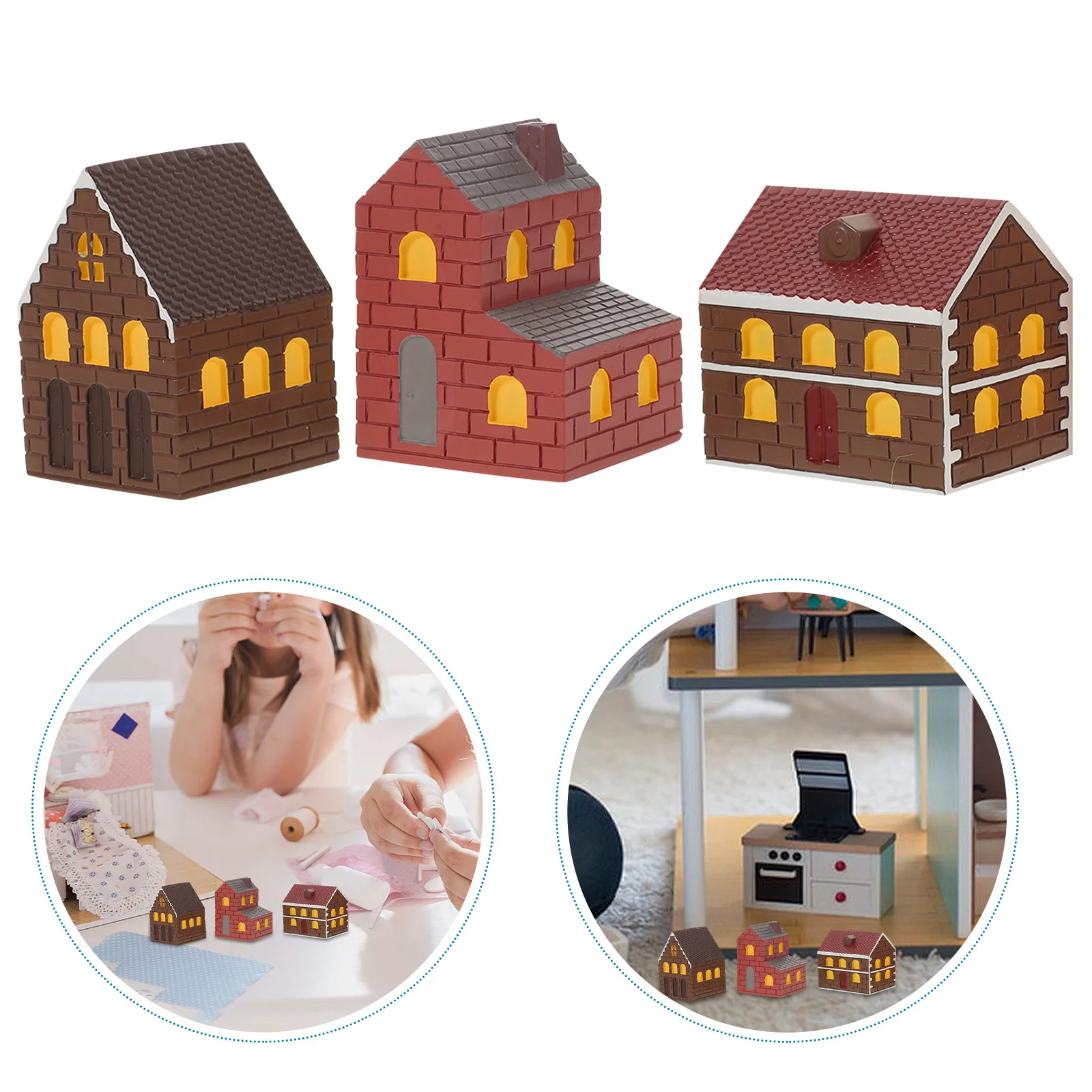 

Набор из 3 миниатюрных домиков: японские крошечные домики из смолы для декора кукольного сада, аксессуары для сказочного сада, мини-ландшафт