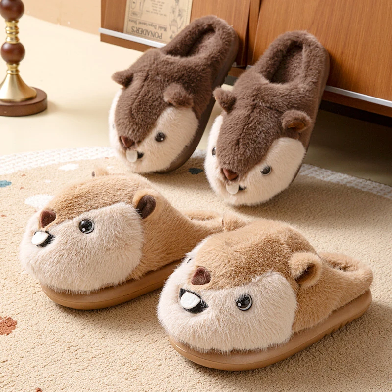 

Squirrel Fluffy Women Slippers Home Winter Cartoon Designer Platform Shoes Girls Indoor Fuzzy Fur Slides Unisex Soft Non-Slip
