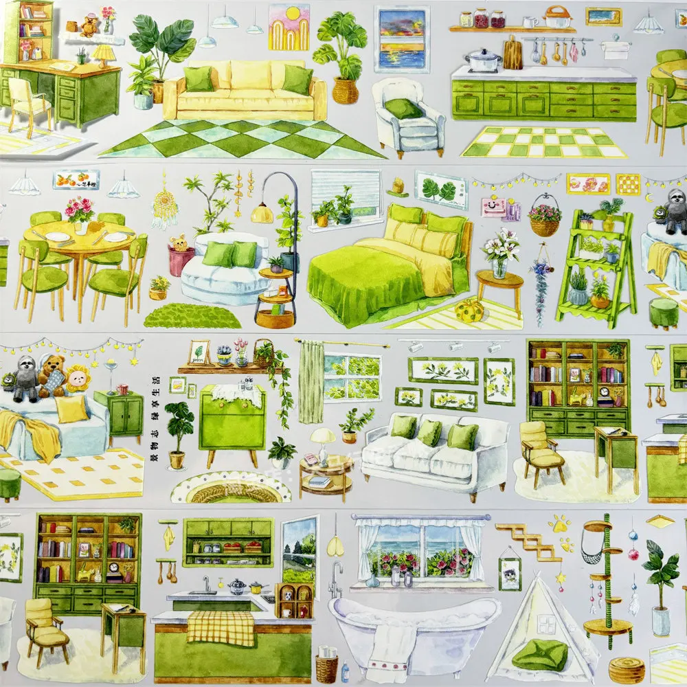 

Образец декоративной ленты васи для дневника, зеленый, с изображением пейзажа и надписью "Enjoy Life", для декора диванов и мебели, из антикварного ПЭТ-материала, наклейка для скрапбукинга, гука.