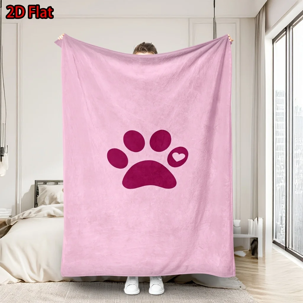 Cute Pink Paw Print Blanket Throw Fleece Blanket for Dog Cat Pet Lover Nursery Decor Baby Shower Gift Cozy Warm Bedding Storage