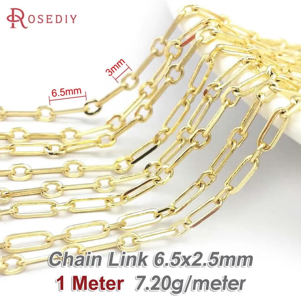 1 Meter 24K Gold Color Brass Long Oval Shape Necklace Chains Bracelets Jewelry Chains Making Supplies Diy Accessories