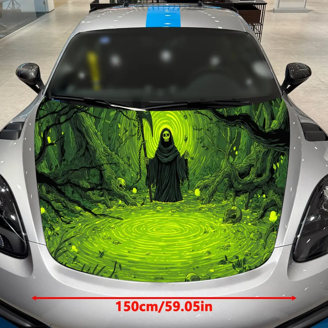 Mysterious Reaper Car Hood Sticker PVC Self Waterproof Stick Striking Auto Exterior Accessories Decor Protect Gift for Car Lover