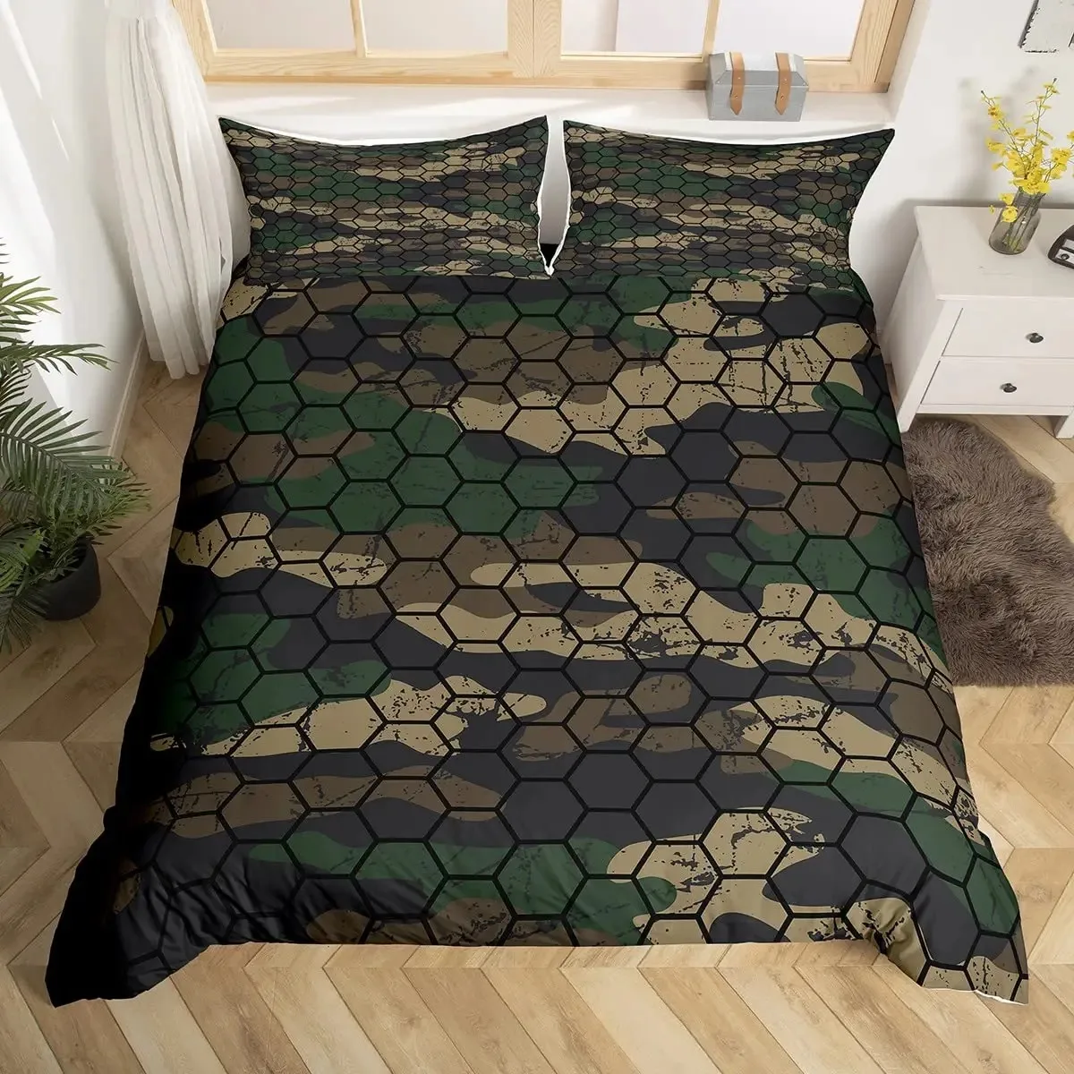 Wabenmuster-Bettbezug-Set, rosa Geometrie, 3D-gedrucktes Bettwäsche-Set, Polyester, cooler Stil, Doppelbett, Queen-Size, King-Size, Bettdeckenbezug für Jungen und Erwachsene