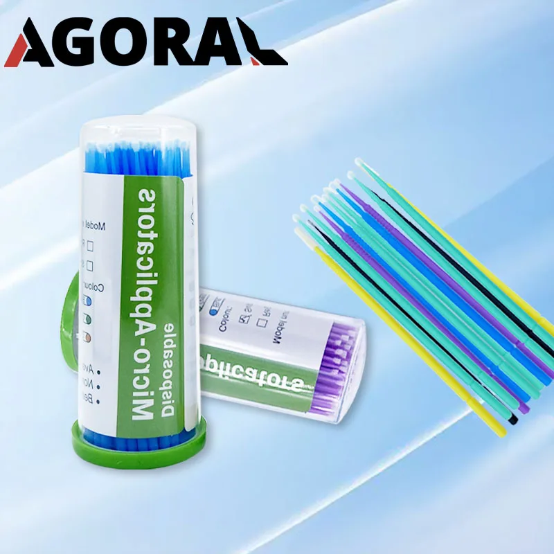 歯科用マイクロブラシアプリケーター,歯科医クリーナーツール,歯科用,長くて曲げ可能なシャンクブラシ,ボトルあたり100個